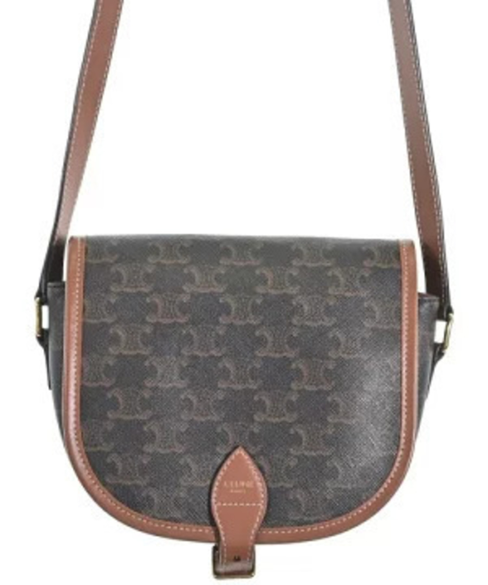 Celine Macadam Canvas Leather Flap Crossbody Bag Brown